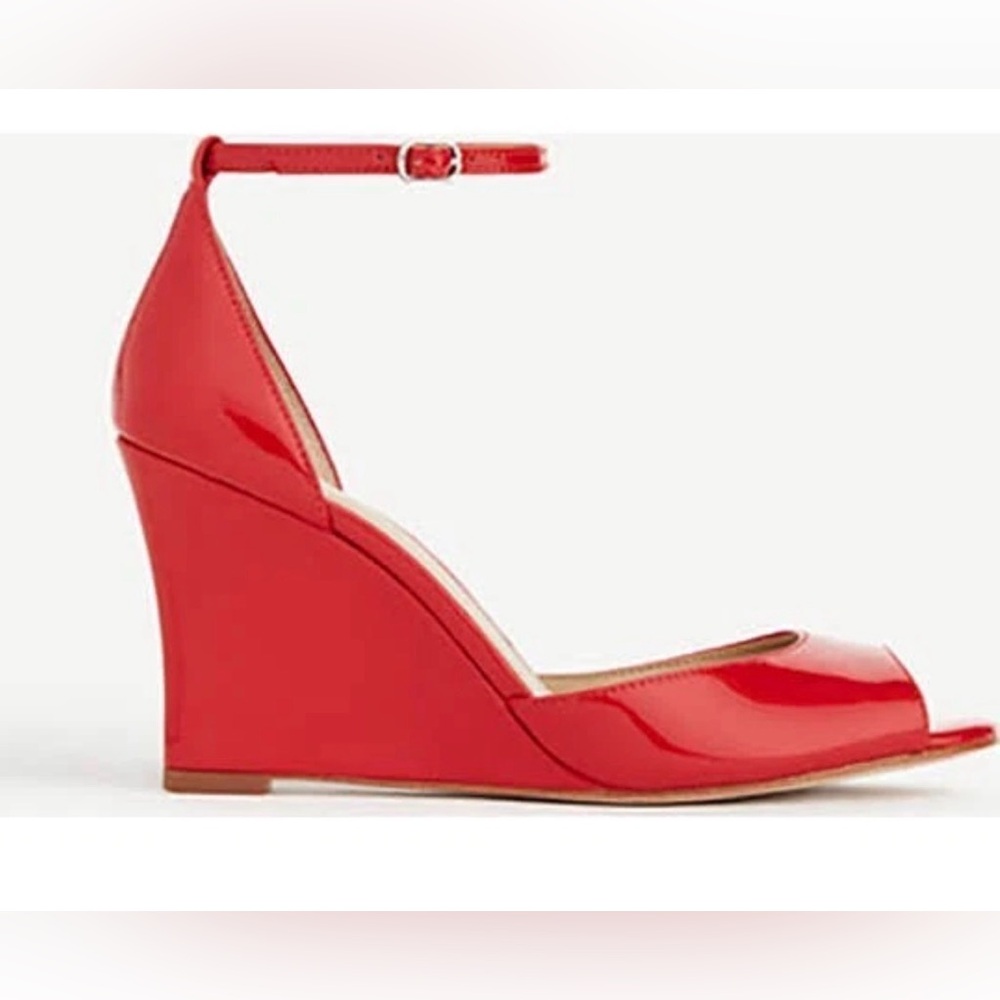 New Ann Taylor Dagny Patent Leather Crimson Red Wedge Heel Women's Shoe 8.5